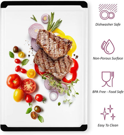 Plastic Cutting Board for Kitchen - Extra Large Cutting Board 18 Inch Reversible Chopping Board, Juice Groove, Non Slip Feet, Dishwasher Safe, BPA Free Large Cutting Board for Meat Vegetables Fruit