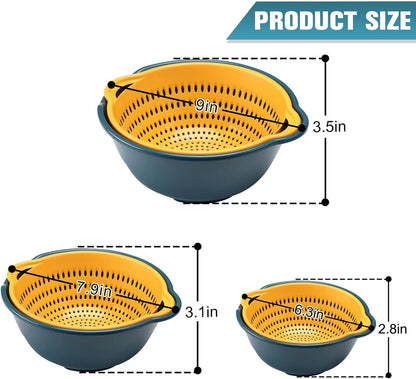 6 Pieces Colander with bowl, Food Strainer for Pasta Veggies and Fruits, BPA Free, Dishwasher Safe (blue)