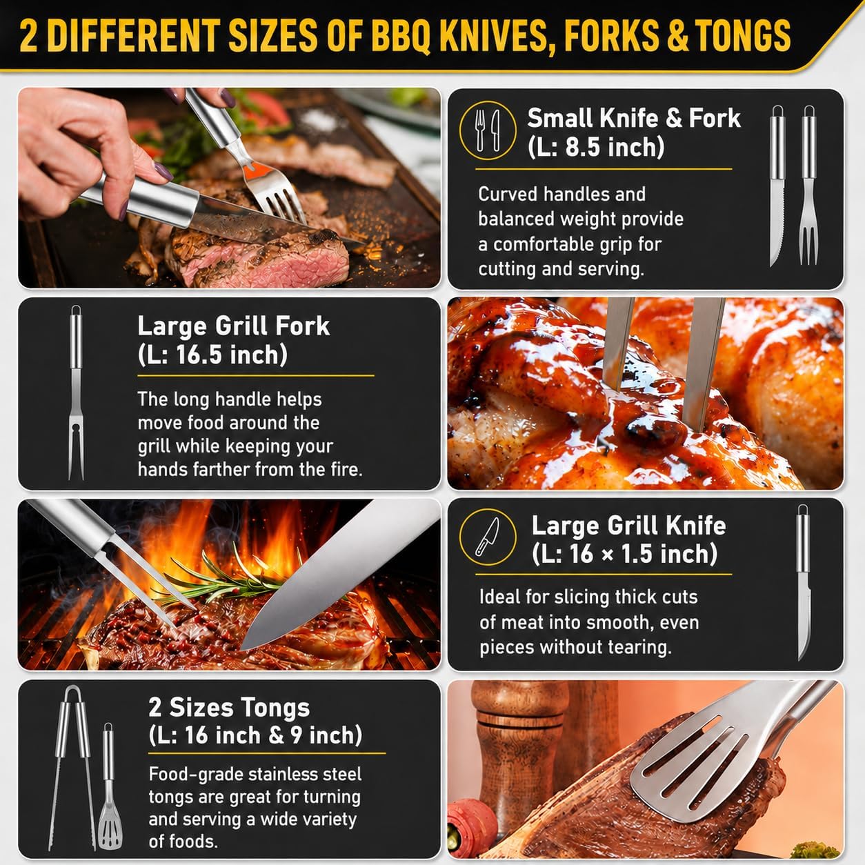 34Pcs Grill Accessories Grilling Gifts for Men, 16 Inches Heavy Duty BBQ Accessories, Stainless Steel BBQ Tools with Thermometer, Grill Mats for Backyard, BBQ Gifts Set for Men Women