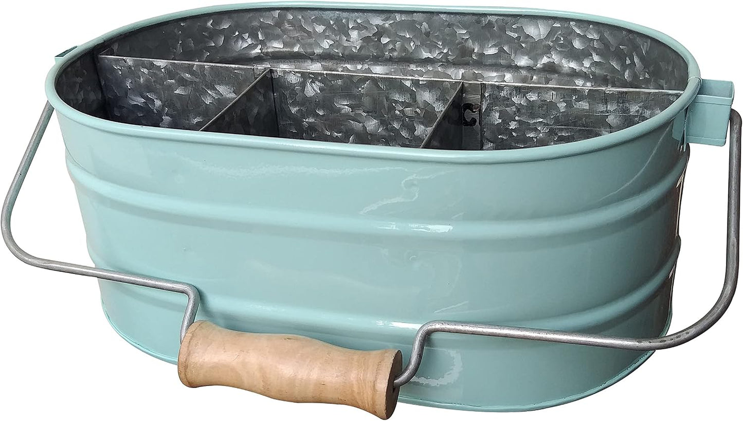 Galvanized Metal Caddy with 4 Compartments, Rustic Farmhouse Kitchen Picnic Utensil Holder, Multipurpose Storage Bin, Metal Garden Planters - 12 Inch - Antique Natural