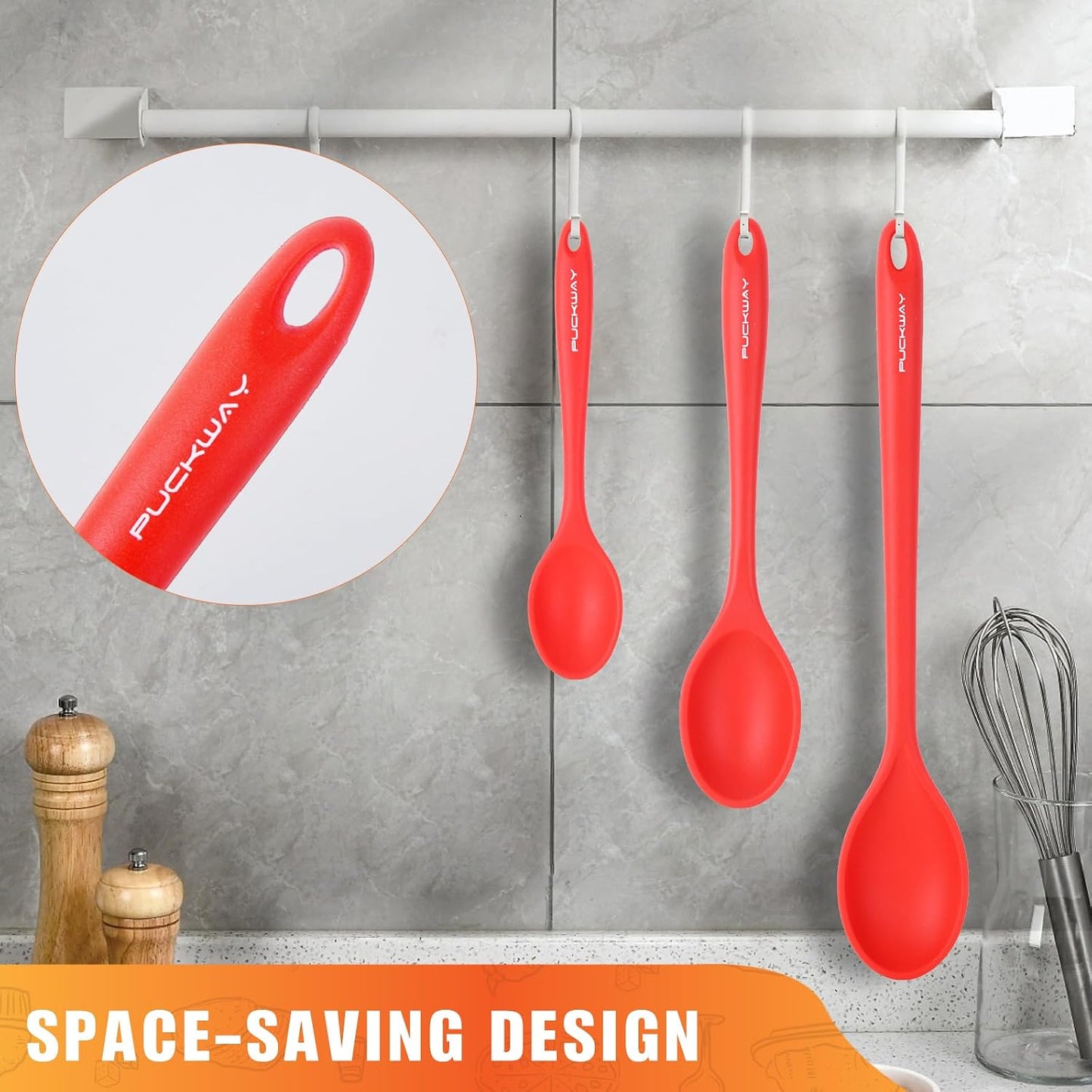 3 Pcs Silicone Spoons Set of 7.9 10.6 14.2 inch for Cooking, Heat Resistant Kitchen Spoons for Mixing, Stirring, and Serving, Small to Large Non Stick (Green)
