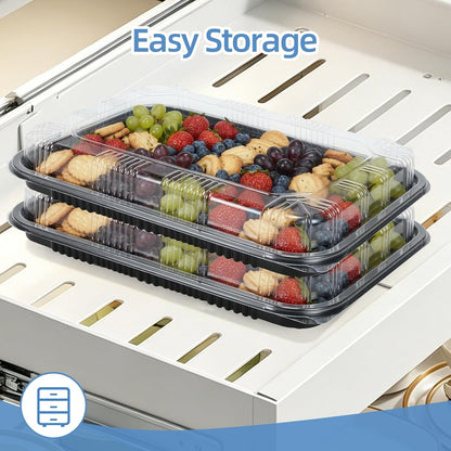 10 Pack Catering Trays with Lids, 13" Charcuterie Board with Lid, Serving Tray with Lid for Cookie, Dessert and Sandwiches, Reusable Plastic Serving Trays for Catering, Buffet