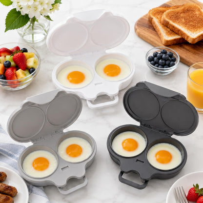 Dual Cavity Microwave Egg Poacher, 2027 New 2-Egg Cooker with Lid，Dark Grey