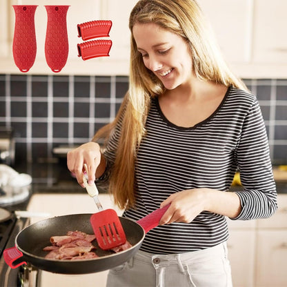 4 Pcs Non-Slip Silicone Hot Handle Holder & Assist Grips, Potholder for Cast Iron Skillets, Heat Resistant Handle Cover Sleeve for Frying Pans, Casserole, Cookware Handles, Lake Blue