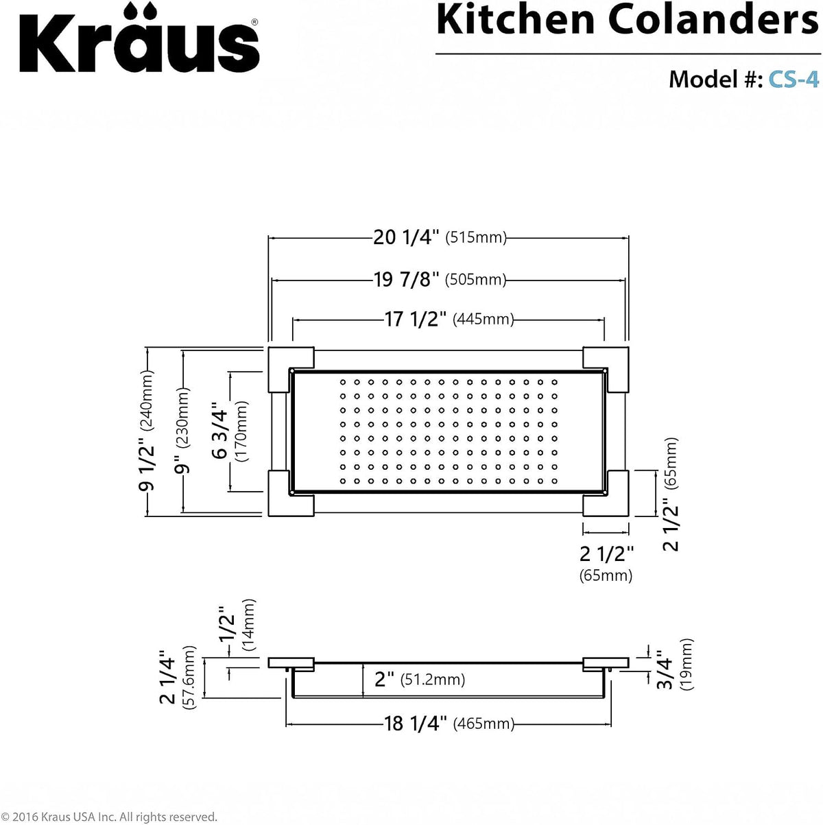 Kraus Stainless Steel 16.75 in Workstation Kitchen Sink Colander CS-6