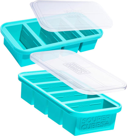 Souper Cubes 1 Cup Silicone Freezer Molds - Soup Cubes Perfect for Freezing Broth, Rice, Leftovers and More - Silicone Freezer Trays with Lids for Meal Prep - Aqua - 1-Pack