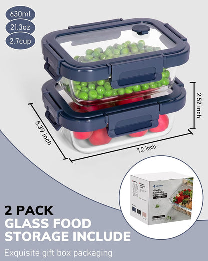 5-Pack Borosilicate Glass Containers with Tempered Glass Lids, 35.2oz/4.4 Cup Airtight Meal Prep Set, Microwave/Freezer Safe (Gray)