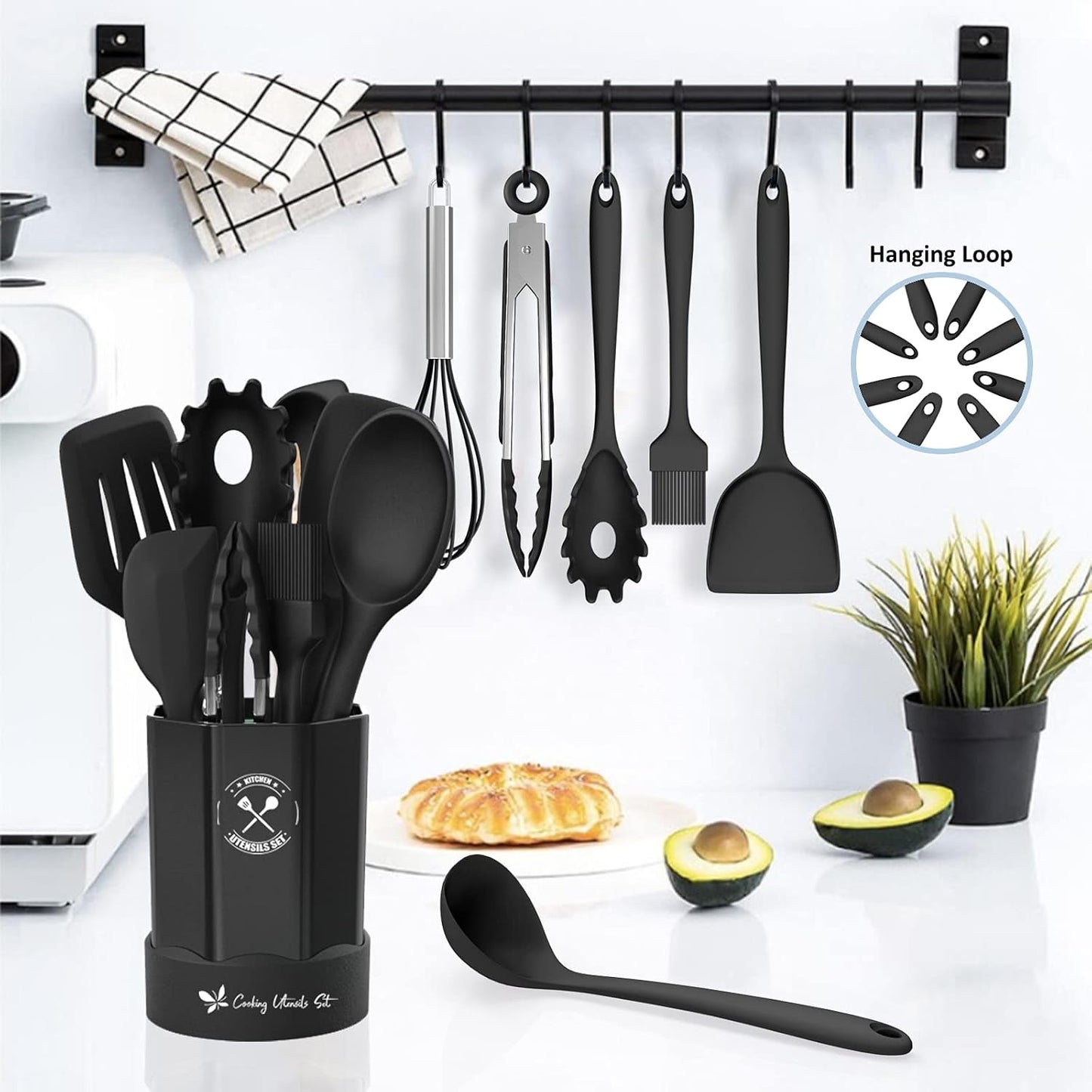Silicone Kitchen Utensils Set, 16-Piece Silicone Cooking Utensils by Deedro, Heat Resistant Kitchen Tools Set with Holder, Nonstick Spatula Kitchen Gadgets for Cooking & Baking, Colorful
