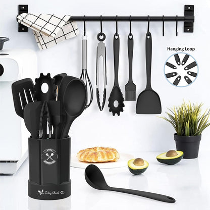 Silicone Kitchen Utensils Set, 16-Piece Silicone Cooking Utensils by Deedro, Heat Resistant Kitchen Tools Set with Holder, Nonstick Spatula Kitchen Gadgets for Cooking & Baking, Colorful