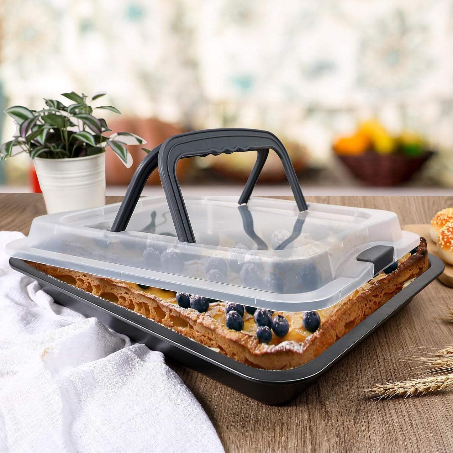 Webake 9x13 Inch Baking Pan with Lid and Handle, Non-Stick Cake Pan 2-Piece Set Rectangle Cake Carrier for Transport & Serve