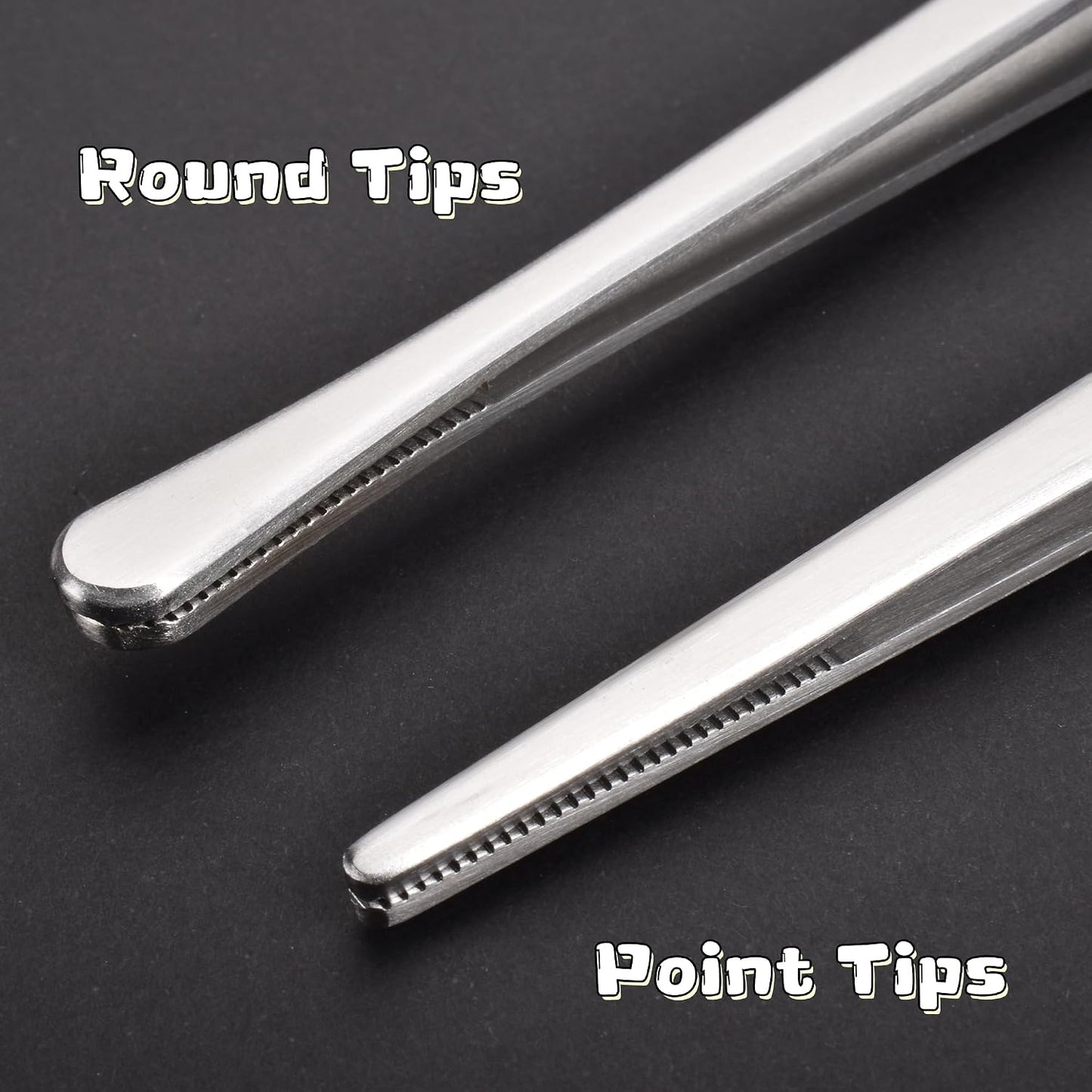 Tweezer Tongs, 12-Inches Stainless Steel Food Cooking Tongs for Kitchen Cooking BBQ Grilling Meat,Set of 2 (Cooking Tweezer 12inch 2p)