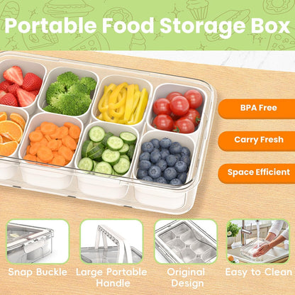 2 Pack Box Charcuterie Container with Dividers 12 Compartments,Snackle Boxes Food Storage, Bento Box Adult, Large Portable Divided Snackle Organizer with Lid & Handle, Stackable Food Containers(White)