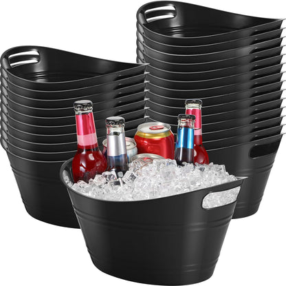 Norme 24 Pcs Oval Storage Tub with Handles, 4.5l Plastic Ice Buckets Bulk for Wine Beer Champagne Drink Cooler Beverage Storage Tub for Parties BBQ Weddings Party Outdoor Celebration(Blue & Red)
