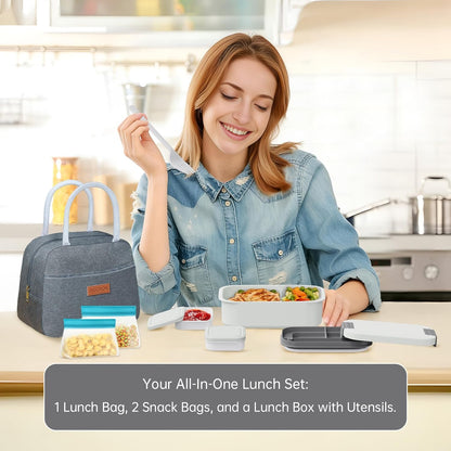 JBGOYON Bento Box and Lunch Bag Set, Leak-Proof Lunch Box for Adults and Kids with Built-in Utensils, Insulated for Work School Travel, Microwave & Dishwasher Safe, All-in-One (Purple)