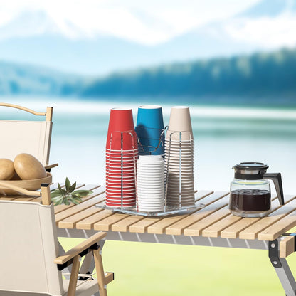 WINFFOR Coffee Cup Holder for Countertop - 4 Compartments Clear Rotating Disposable Cup Organizer Plastic Cup Storage Lid Carousel Coffee Bar Accesories for Restaurant Breakroom Kitchen Cabinet