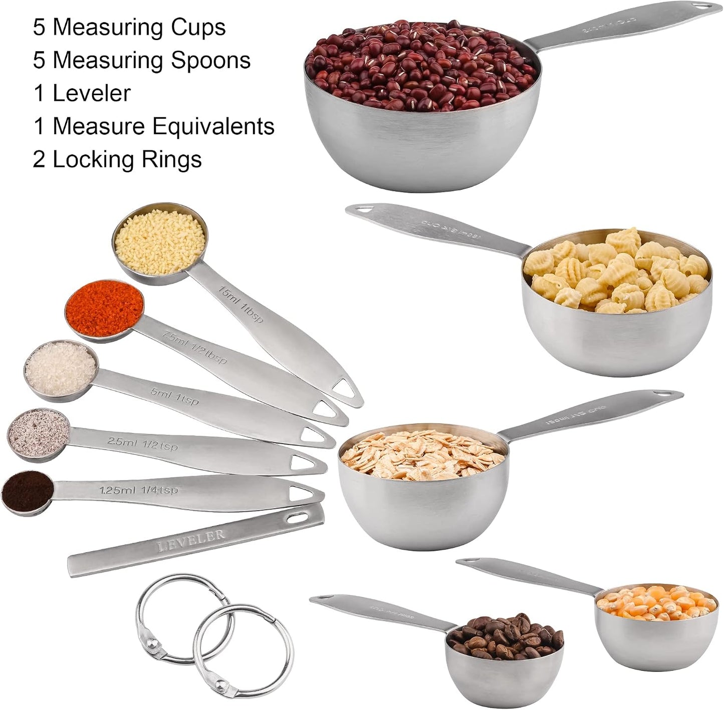 Measuring Cups and Spoons Set, 12 Pieces Stainless Steel Measuring Cup Set, Metal Copper Measuring Cups Spoons, Dry & Liquid Kitchen Measure Cup Spoon & Leveler & Measure Equivalents