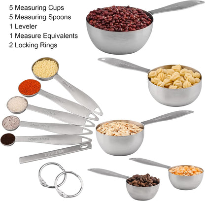 Measuring Cups and Spoons Set, 12 Pieces Stainless Steel Measuring Cup Set, Metal Copper Measuring Cups Spoons, Dry & Liquid Kitchen Measure Cup Spoon & Leveler & Measure Equivalents