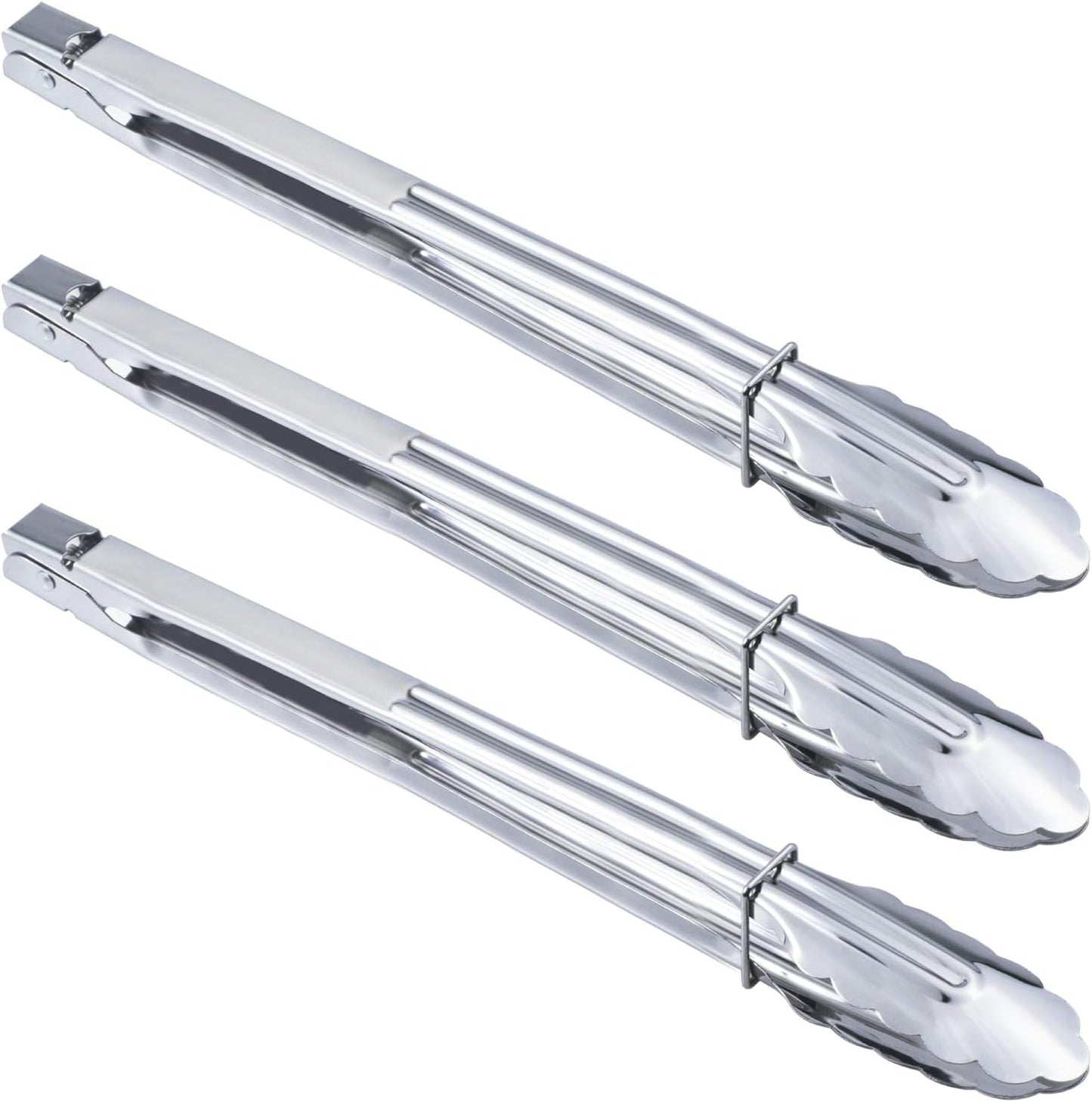 HINMAY Stainless Steel Serving Tongs Metal Cooking Tongs (9-Inch 3 Pieces)