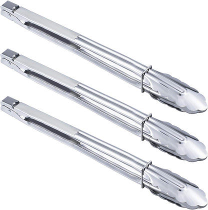 HINMAY Stainless Steel Serving Tongs Metal Cooking Tongs (9-Inch 3 Pieces)