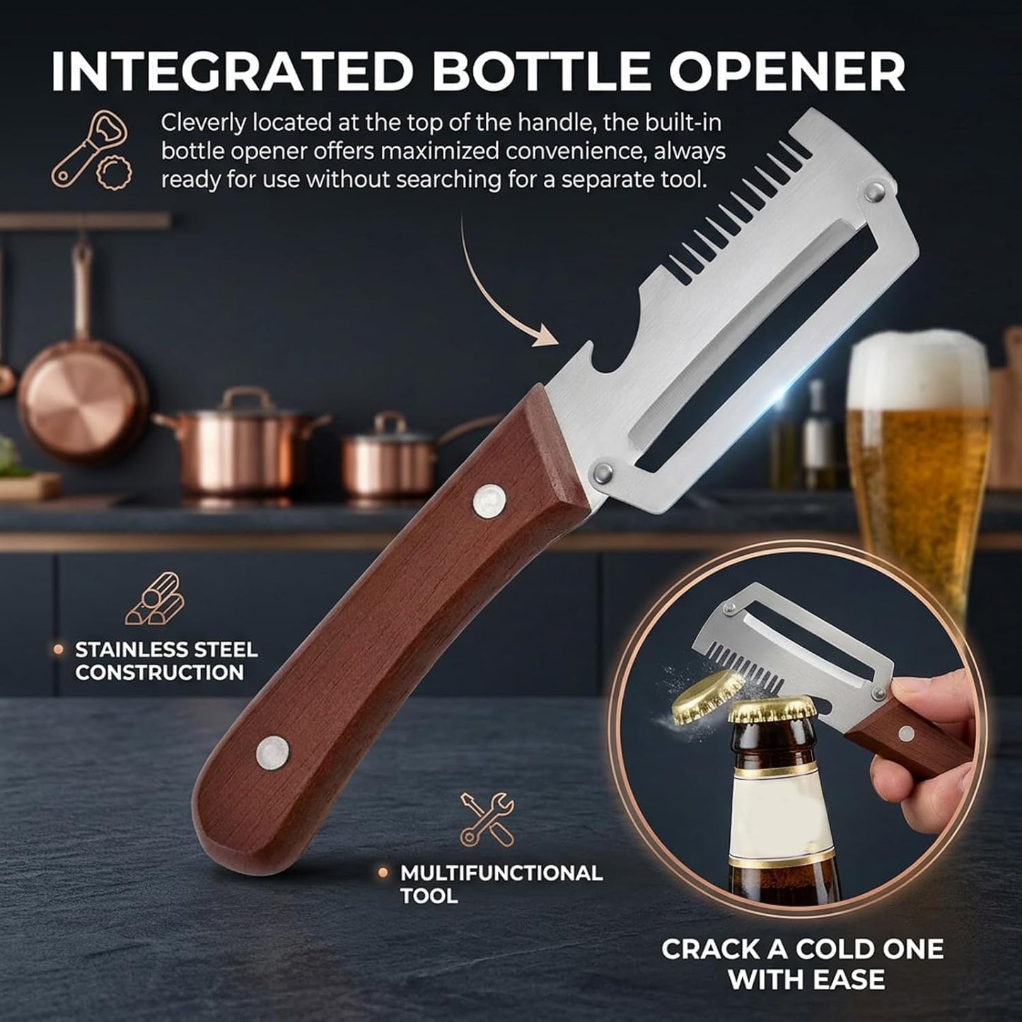 New Utilira Shredder, Multifunctional Vegetable Julienne Peeler, Kitchen Multi-Function Stainless Steel Thickened Fruit Peeler Knife, With Built-In Bottle Opener For Peeling Fruits, Vegetables(2PCS)