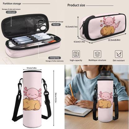 Highland Cow Backpack with Lunch Box Set for Kids Sunflower School Backpack for Girls Boys Back to School Bag Student Travel Backpacks Reusable Utensils Pen Case Water Bottle Bag 5PCS