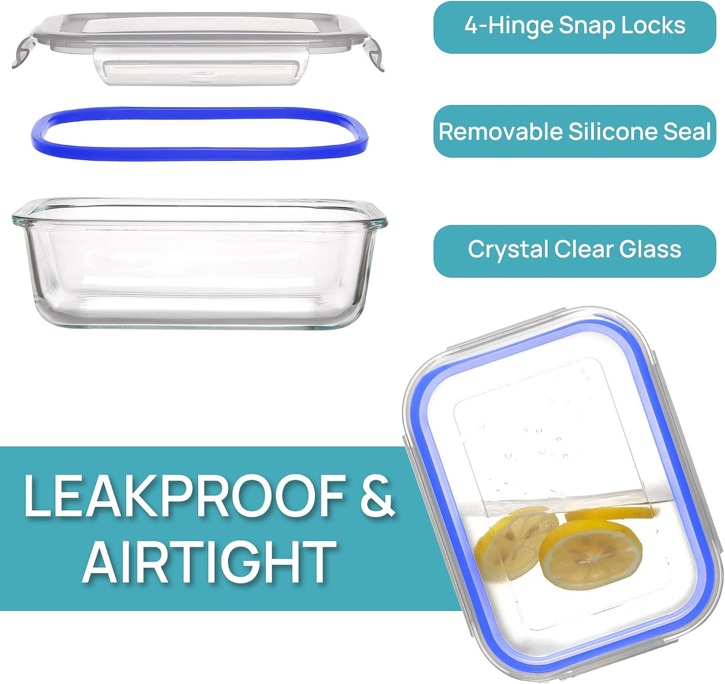 Vtopmart 10 Pack 35oz Glass Food Storage Containers with Lids, Meal Prep Containers, Airtight Reusable Lunch Container Set, Safe for Oven, Microwave, Freezer, and Dishwasher, Grey