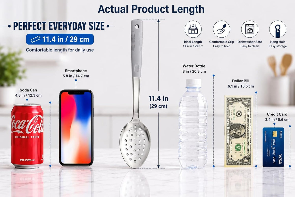 2-Piece Serving Spoons, 11-Inch, Solid & Slotted, Platinum Silicone