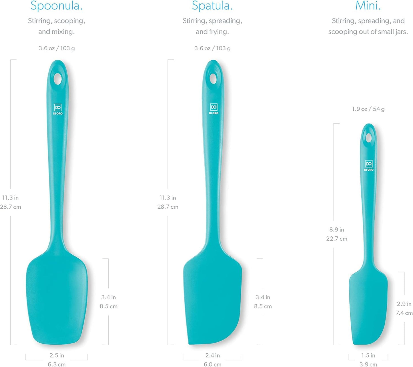 DI ORO Silicone Spatula Set - Rubber Kitchen Spatulas for Baking, Cooking, & Mixing - 600°F Heat-Resistant & BPA Free Silicone Scraper Spatulas for Nonstick Cookware - Dishwasher Safe (3pc, Black)