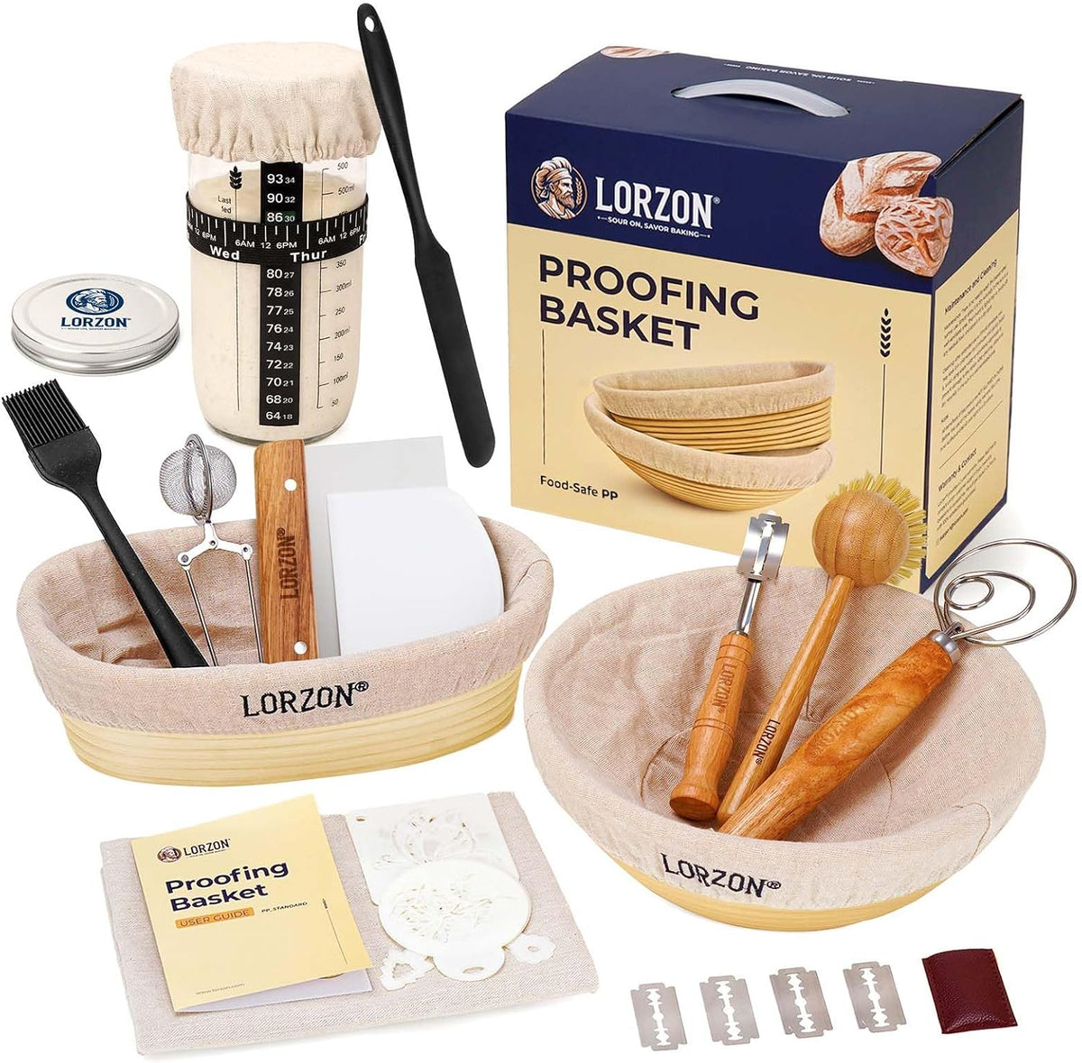 Banneton Proofing Basket Set, Sourdough Bread Baking Supplies (Plastic)