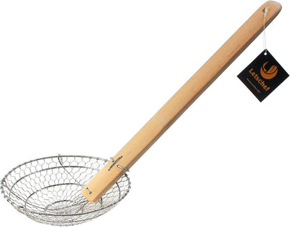 Stainless Steel Spider Strainer Asian Kitchen Wire Food Cooking Skimmer With Natural Bamboo Handle, 6-Inch, Hand-Made