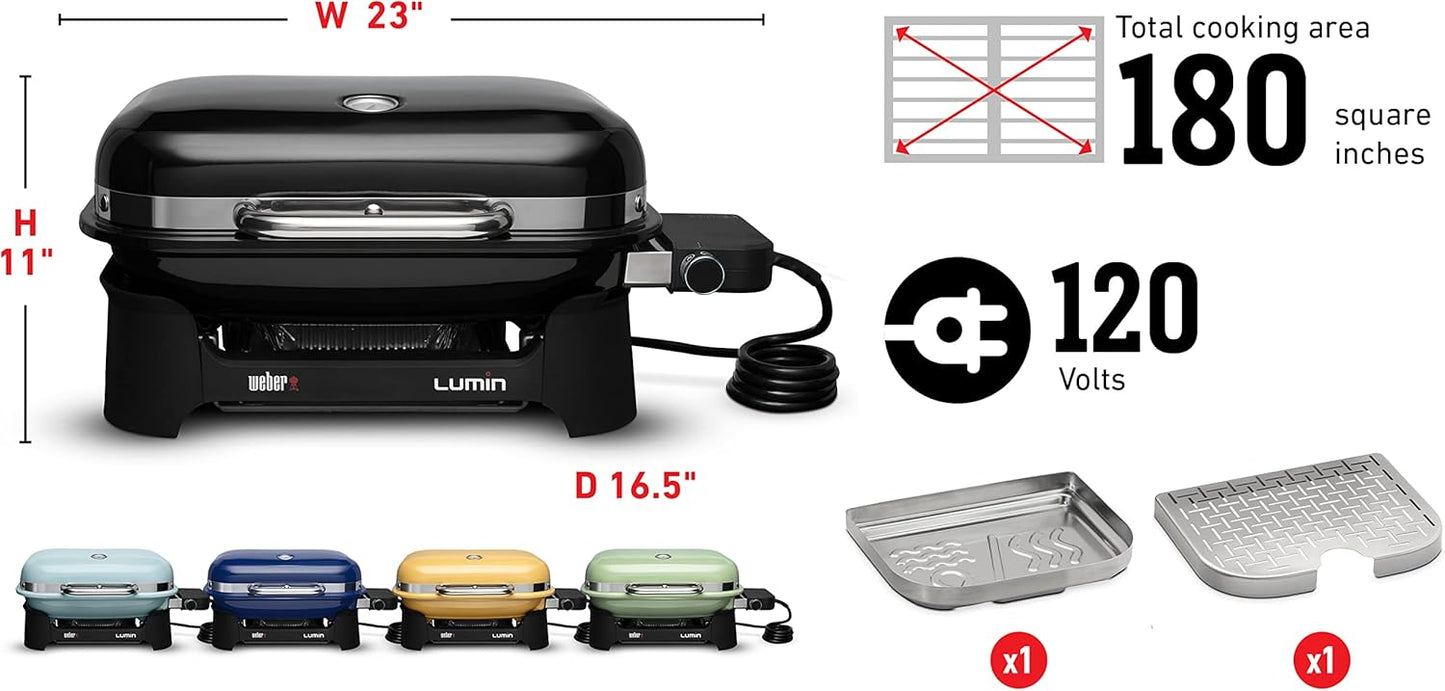 Weber Lumin Compact Outdoor Electric Barbecue Grill, Light Green - Great Small Spaces such as Patios, Balconies, and Decks, Portable and Convenient