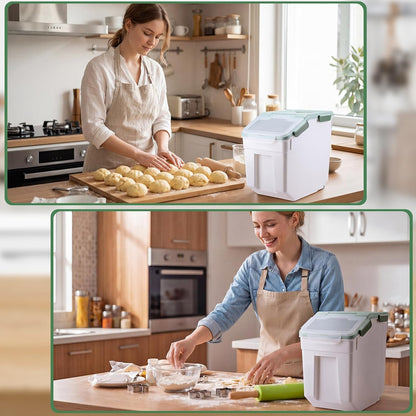 Umigy 4 Pcs 55lbs Large Dog Food Storage Container Rice Flour Bin Plastic Boxes with Measuring Cup Airtight Flour Grain Cereal Sugar Storage Container with Locking Lid and Wheels