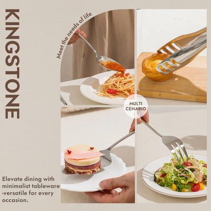 KINGSTONE 8 Piece Serving Utensils Set, 18/10 Stainless Steel Serving Utensils, Slotted Spoon, Serving Spoon, Fork, Tong, Soup Ladle, Cake Server for Buffet, Parties, Kitchen