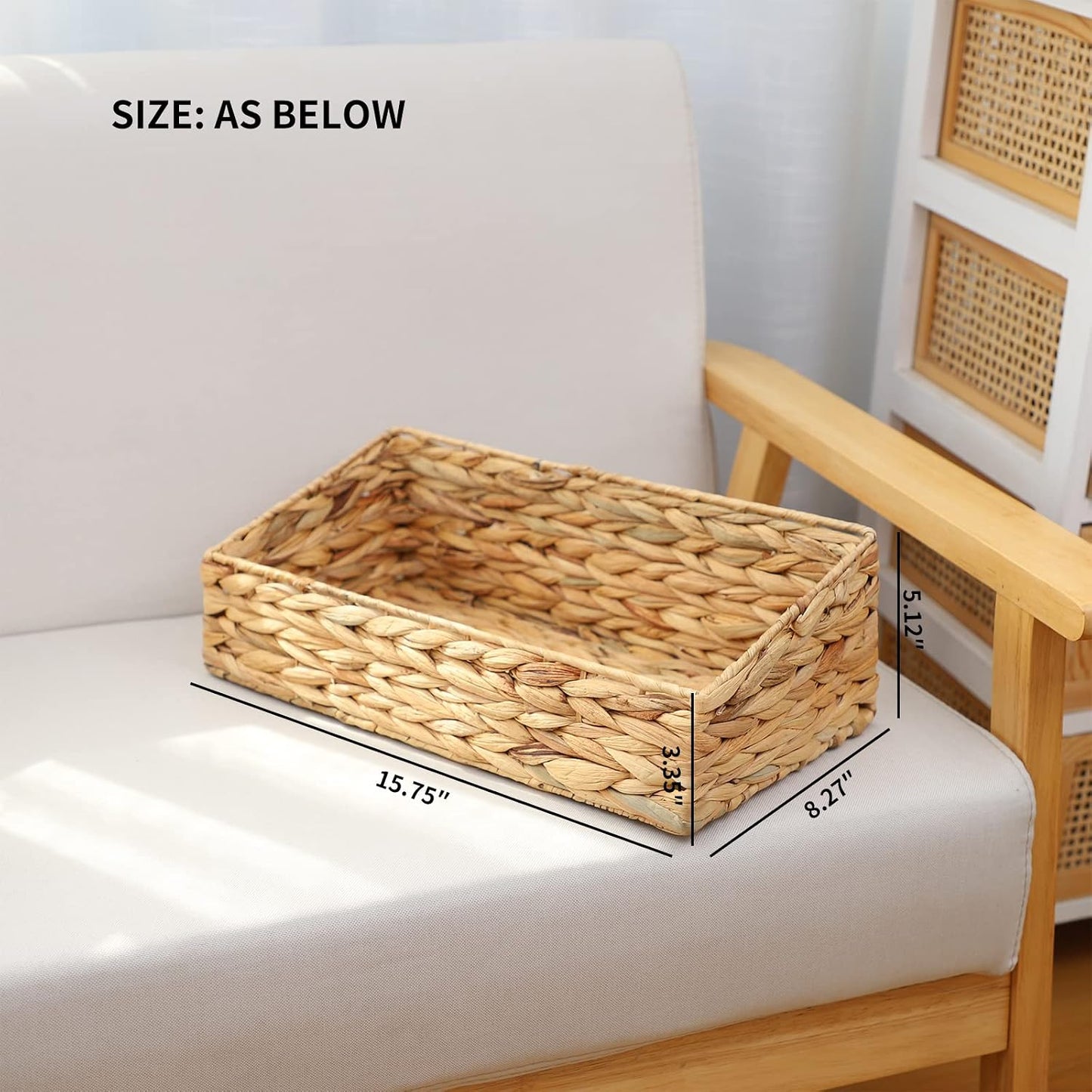 YAHUAN Hand Woven Water Hyacinth Baskets for Organizing Woven Trapezoid Basket Pantry Baskets Trapezoid Storage Bin for Shelves, Pantry, Closet and Home Decor (Water Hyacinth)