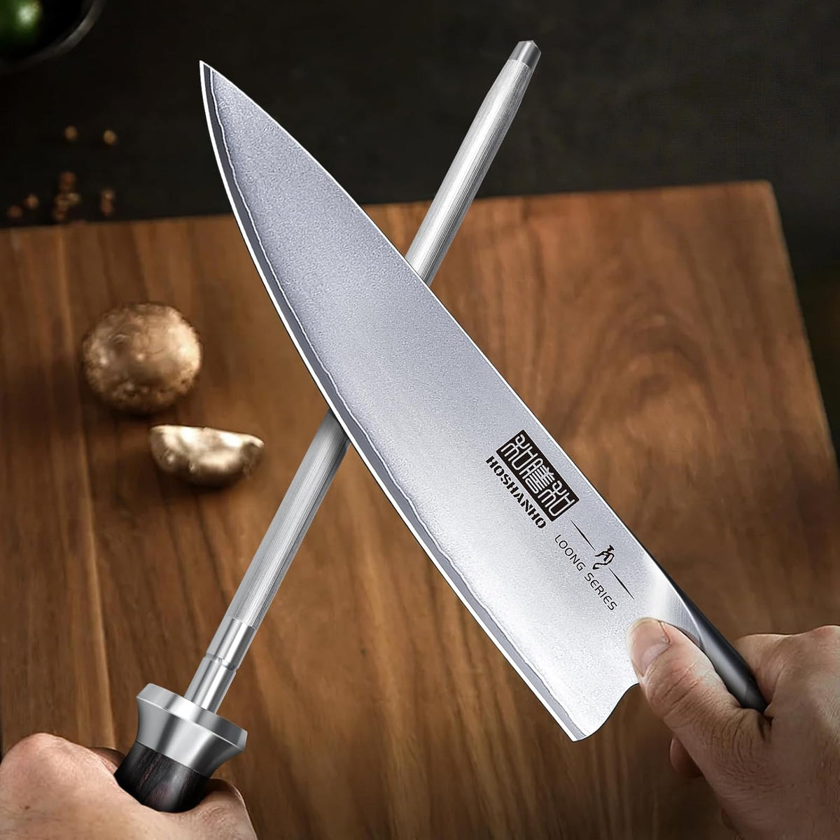 HOSHANHO Honing Rod, 12 Inch Professional Kitchen Knife Sharpener Rod