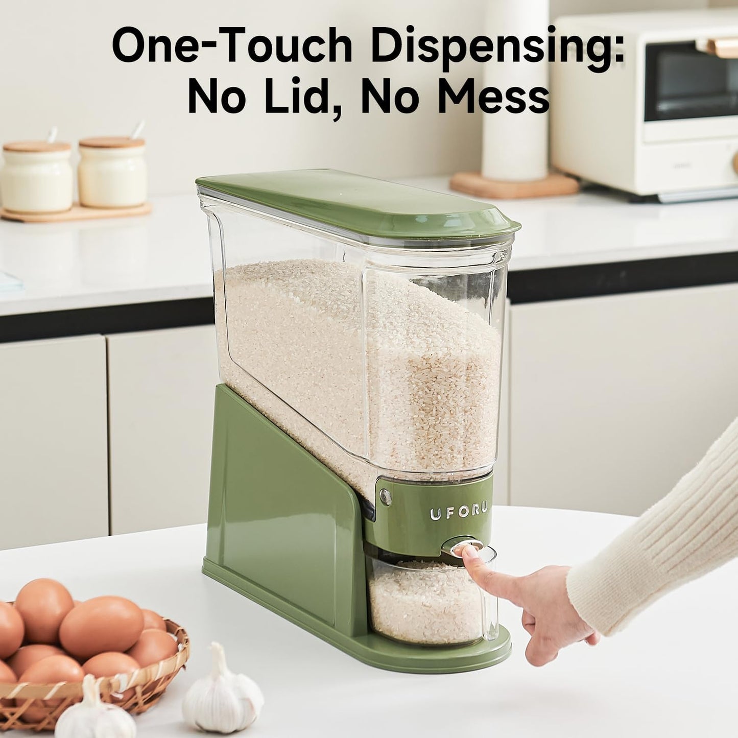 UFORU Rice Dispenser 11Lbs, Slim Rice Storage Container for Small Space, BPA-Free Clear Dry Food Dispenser Sealed Moisture Proof, Grain&Cereal Storage Bucket for Kitchen Pantry Household, Cream White