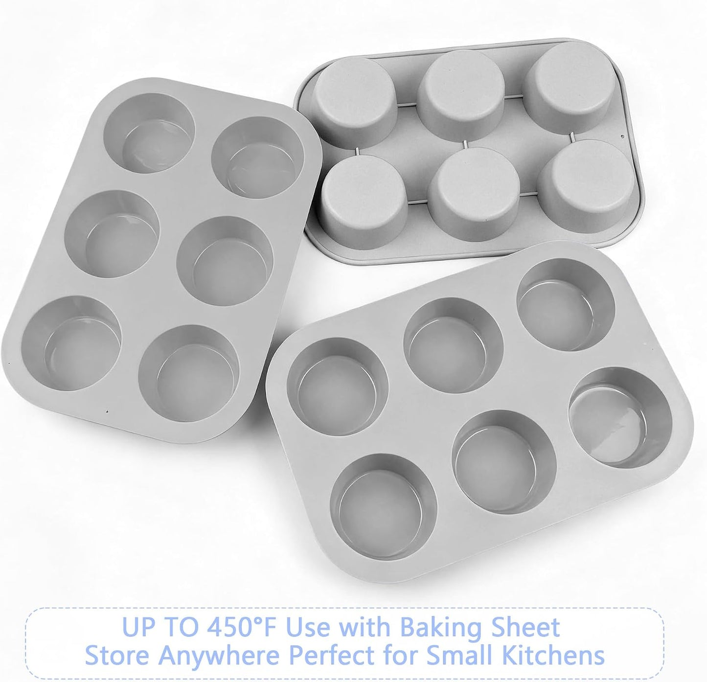 3-Pack 6-Cup Silicone Muffin Pans, Nonstick Cupcake Baking Molds, Muffin Cupcake Pans Molds for Baking, BPA/PFA-Free, Dishwasher & Oven Safe Pumpkin