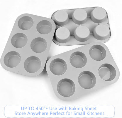 3-Pack 6-Cup Silicone Muffin Pans, Nonstick Cupcake Baking Molds, Muffin Cupcake Pans Molds for Baking, BPA/PFA-Free, Dishwasher & Oven Safe Pumpkin