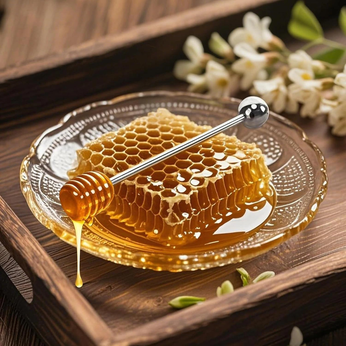 NiceGo Honey Dipper. Premium 304 Stainless Steel Honey Dipper Set, 6.3 Inch Kitchen Stirrer, 2 Pack Deep-Groove Honeycomb Sticks for Syrup, Molasses, and Sauces, Dishwasher Safe. 2 PCS in One Box.