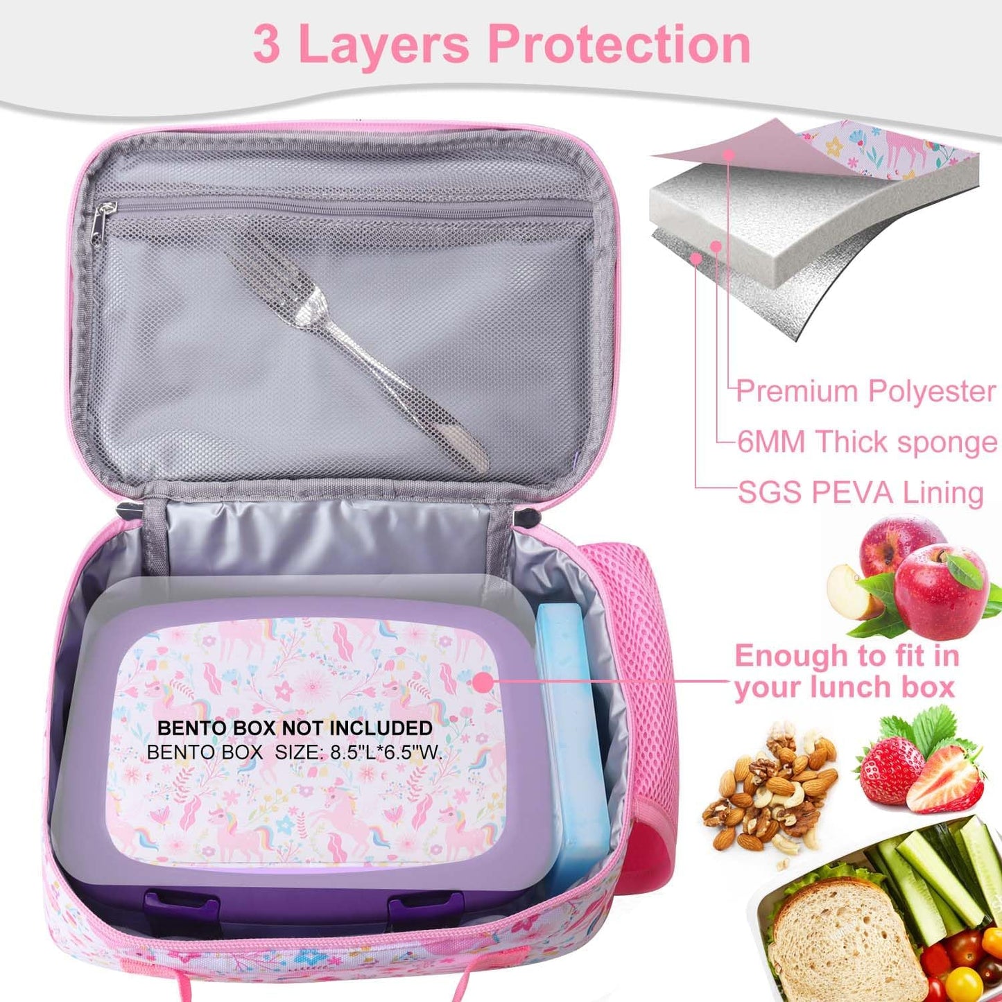 RHCPFOVR Kids Lunch Bag - Insulated Lunch Box for Boys Girls,Washable Lunch Bag and Reusable Toddler Leak-proof Lunchbox for School and Daycare - Colors A