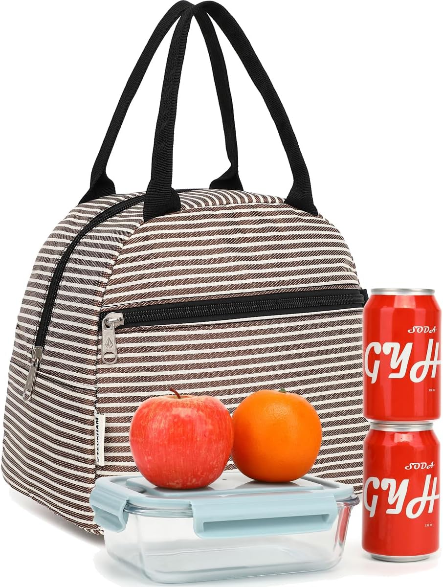 GYEUKHAM Lunch Bag Women, Lunch Box for Adult Men Kids Girls, Small Cute Lunchbox Tote Large Capacity Insulated Lunch Container Cooler for Work School Picnic Travel, Black White Stripes
