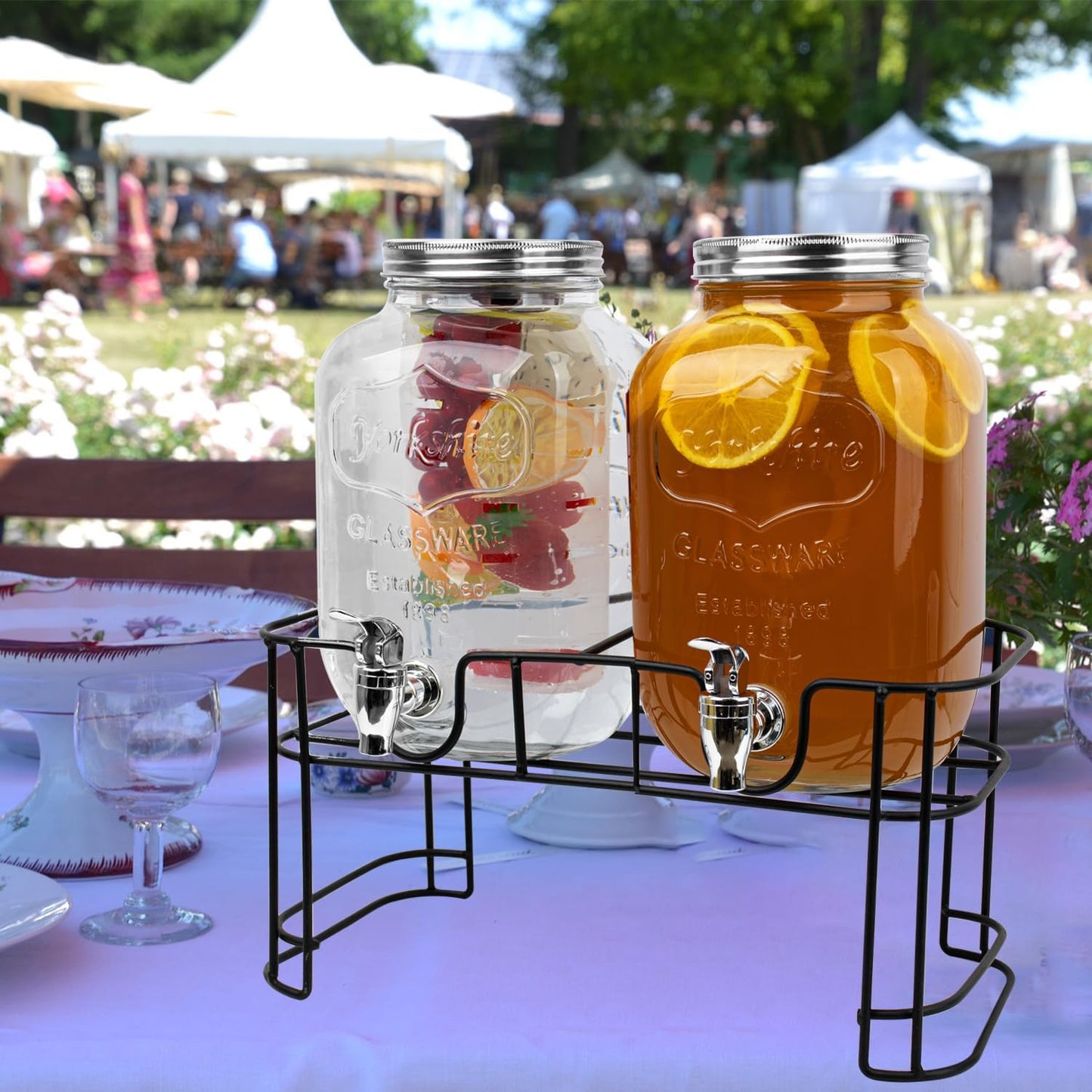 1 Gallon Drink Dispenser with Stand,2 Pack Beverage Dispenser with Stand,Glass Water Juice Dispensers Punch Bowl for Parties