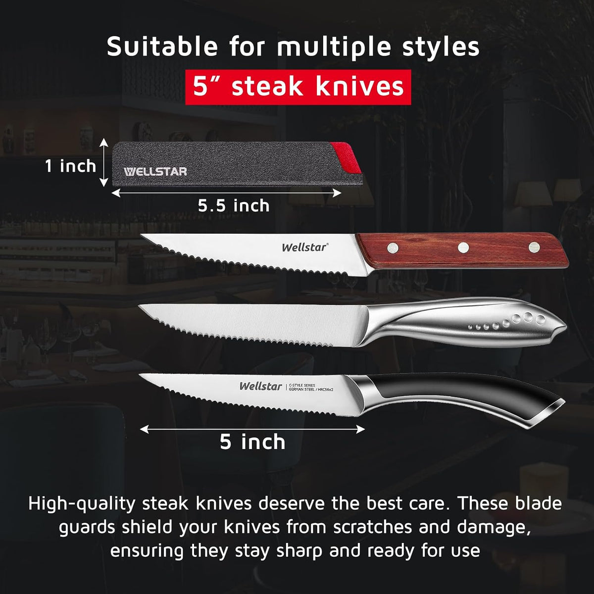 WELLSTAR Knife Edge Guards 8 Inch, Universal Blade Covers, BPA Free ABS Protective Blade Sheaths, Non-Scratch Felt Lining Kitchen Knives Covers (Knives not included)