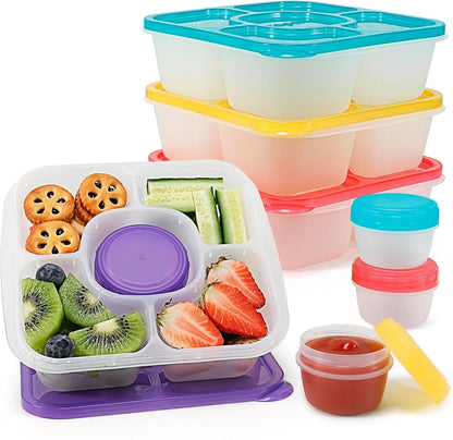 Caperci Original Lunchable Snack Containers for Kids & Adults - 5 Compartments Bento Snack Boxes with 4 Leakproof Small Containers, Wheat Straw, BPA-Free, Set of 4