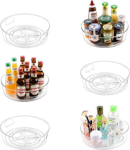 GUZON 4 Pack Lazy Susan Organizer for Cabinet, Upgraded 11.5" Clear Turntable Organizer with Handles and Raised Edge, Lazy Susan for Table Top, Pantry Organizers and Storage for Kitchen, Refrigerator