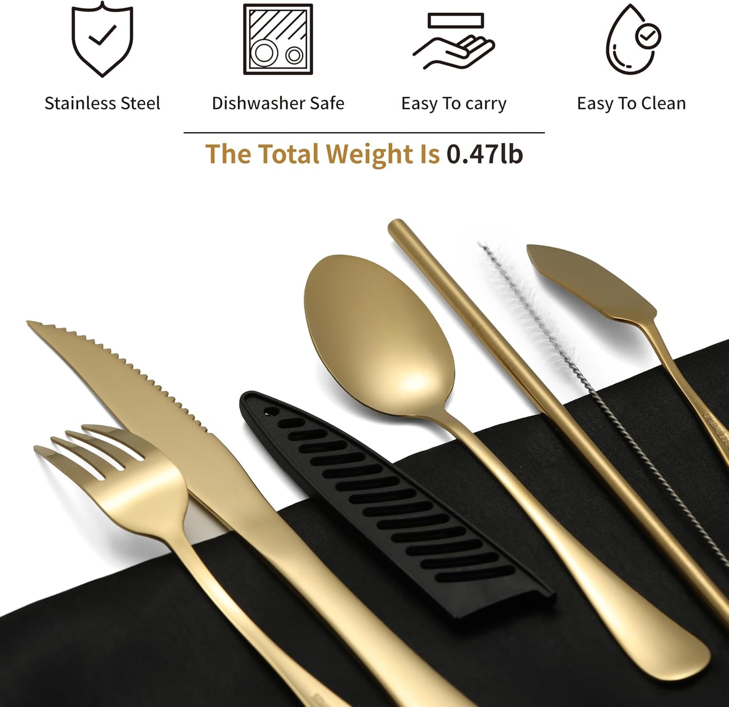 Camping Cutlery Set: Premium Portable Silverware Set with Case for Lunch Box, Travel, and Work Durable, Eco-Friendly, and Compact Utensils Including Fork, Spoon, and Knife for Adults on the Go