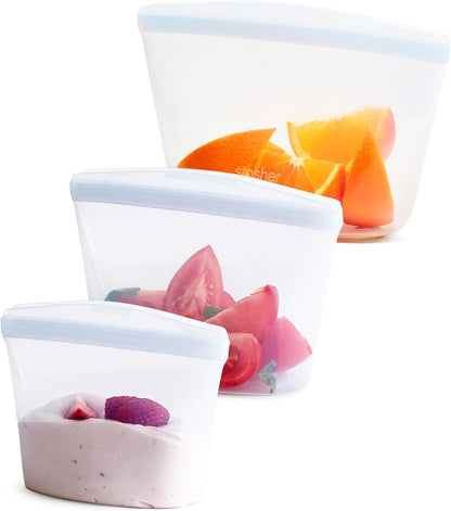 Stasher Silicone Reusable Food Storage Bags, 2-Pack Bowls, Reusable Freezer Bags, Microwave, Dishwasher, Oven Safe, Sous Vide, Lunch Containers, Eco Friendly, Food-safe Silicone Snack Bag, Clear | Reusable Food Bags