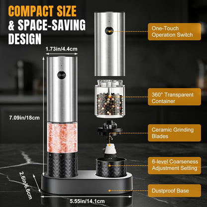 Rechargeable Electric Salt and Pepper Grinder Set 2 Pack, Kitchen Gadgets