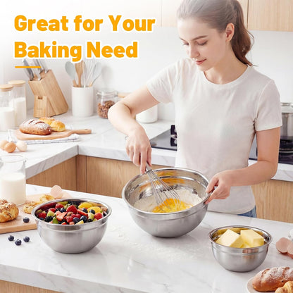 Beasea Stainless Steel Mixing Bowls, 5 Pack 1.5 QT Stackable Nesting Mixing Bowls with Airtight Lids, Metal Bowl with Lid for Baking, Meal Prepping, Salad, Serving, Food Storing