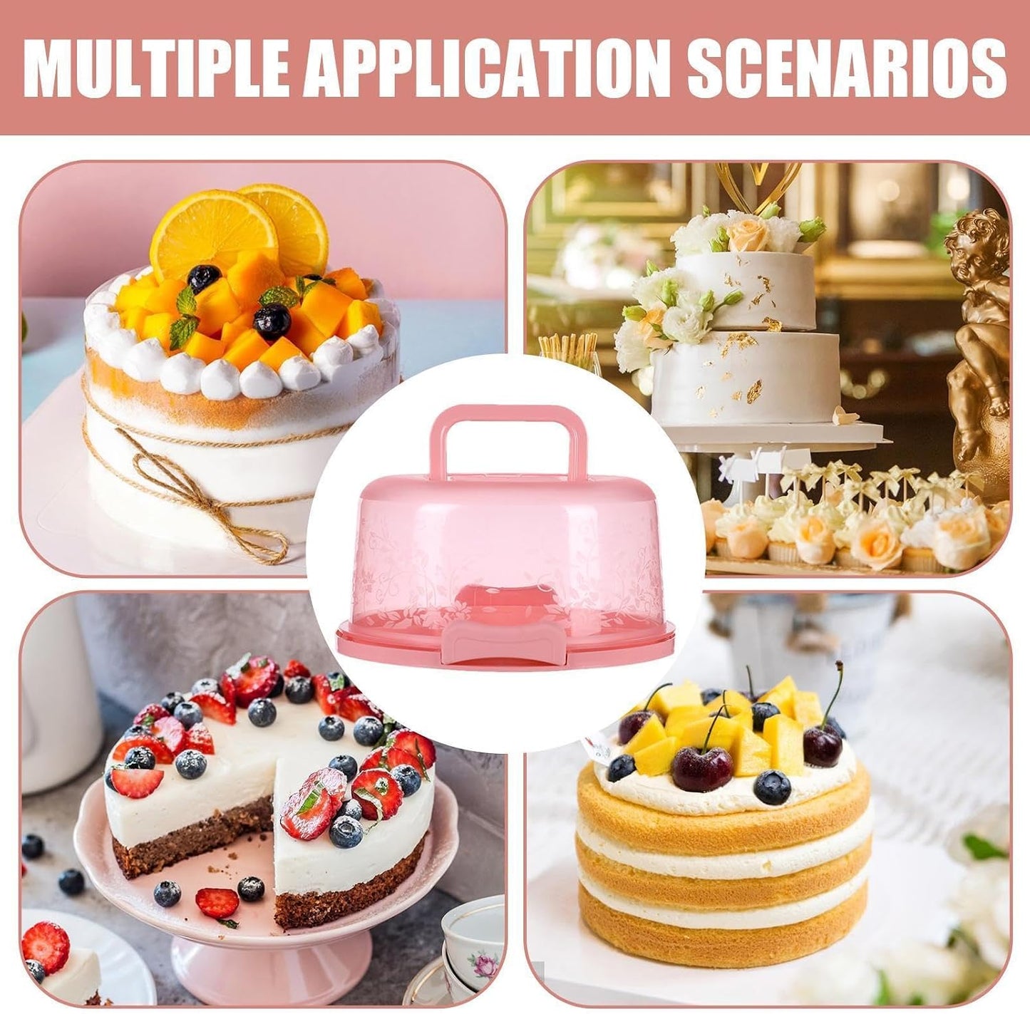 Cake Carrier With Handle Portable Round Cake Box Airtight Cupcake Storage Container With Lid
